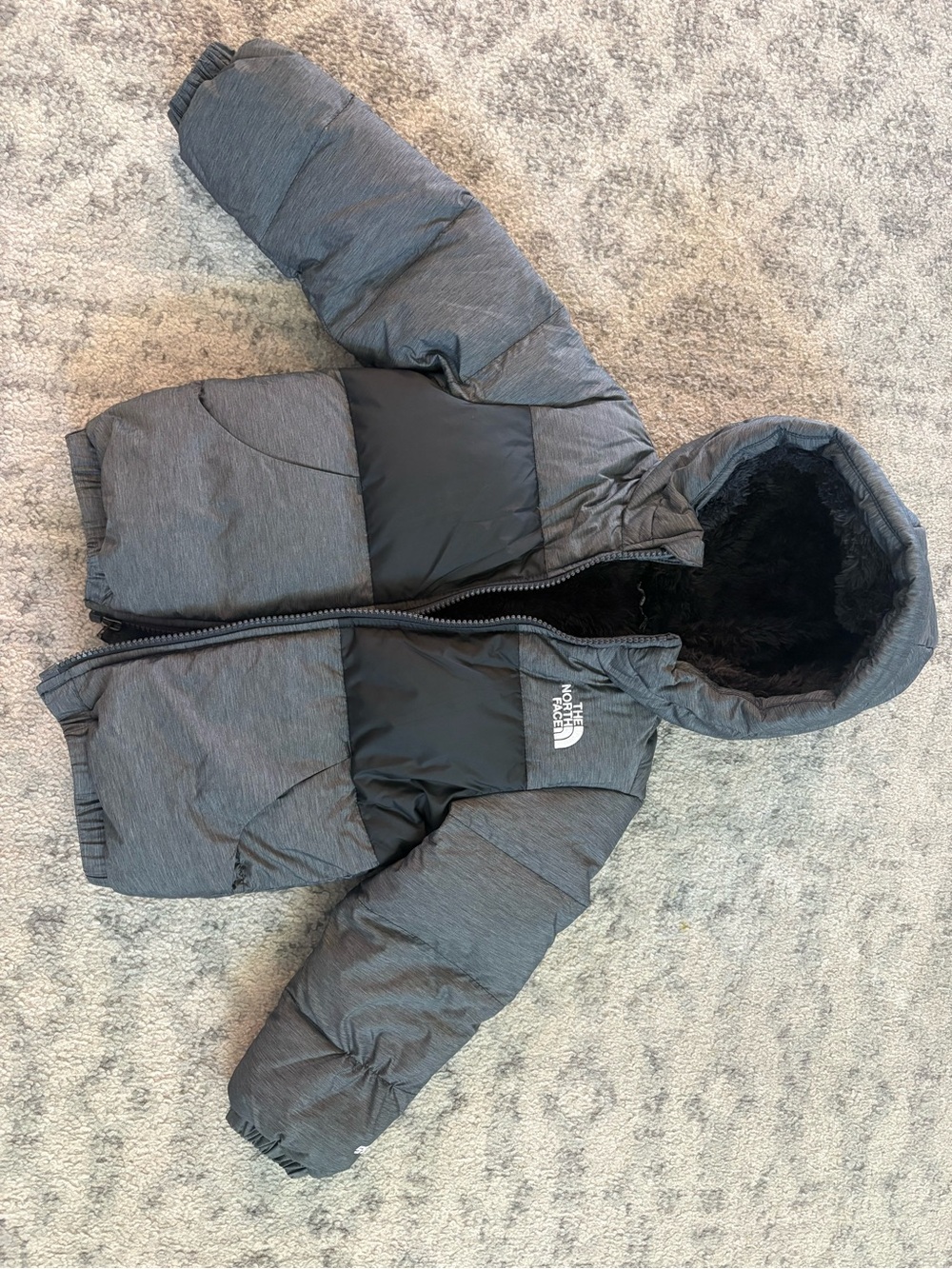 The North Face Kids Hooded Puffer Jacket - Gray and Black